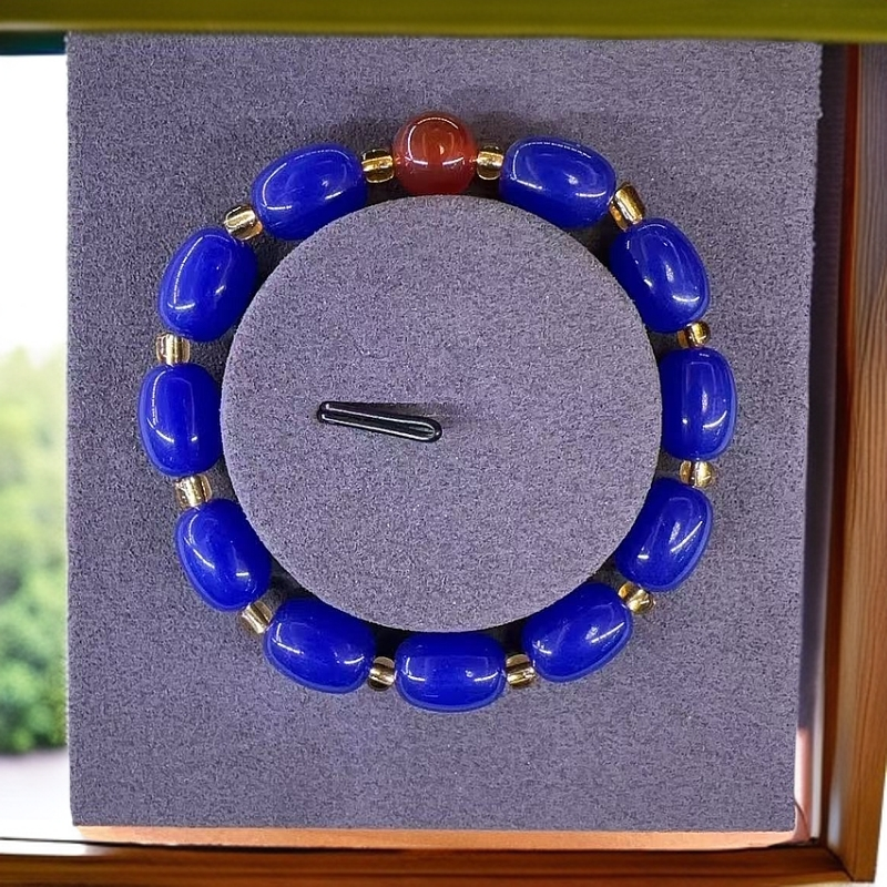 【甄选】天然冰红玛瑙配科兰茵兰珠高端手串