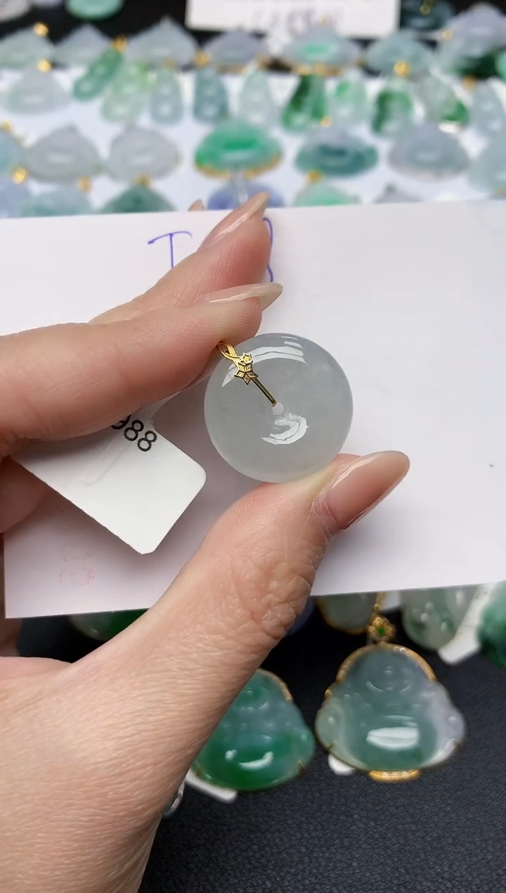 颈饰18K金镶嵌翡翠天然缅甸A货翡翠百元以上9元证书费自理