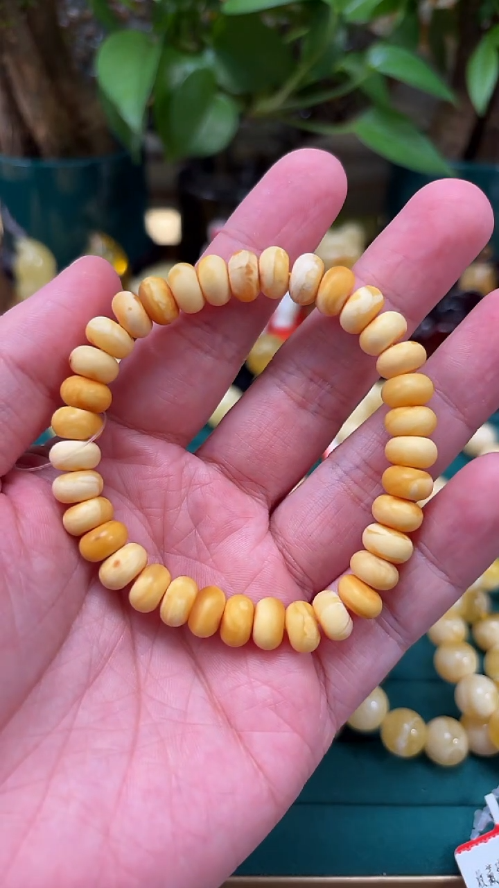 手链蜜蜡未镶嵌p22 老白蜡算盘珠 10.42克 9mm