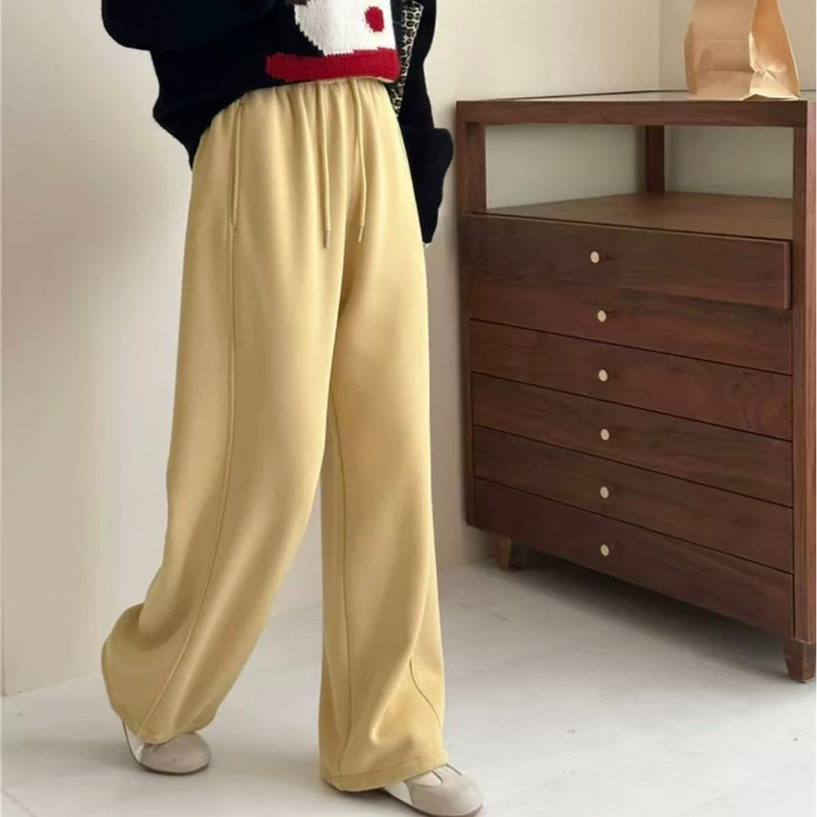 【绣也】潮流阔腿秋冬季抽绳显瘦直筒加绒休闲裤2571