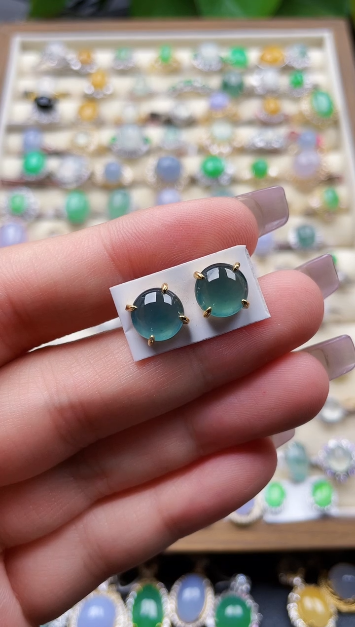 银S925镶嵌翡翠耳饰135