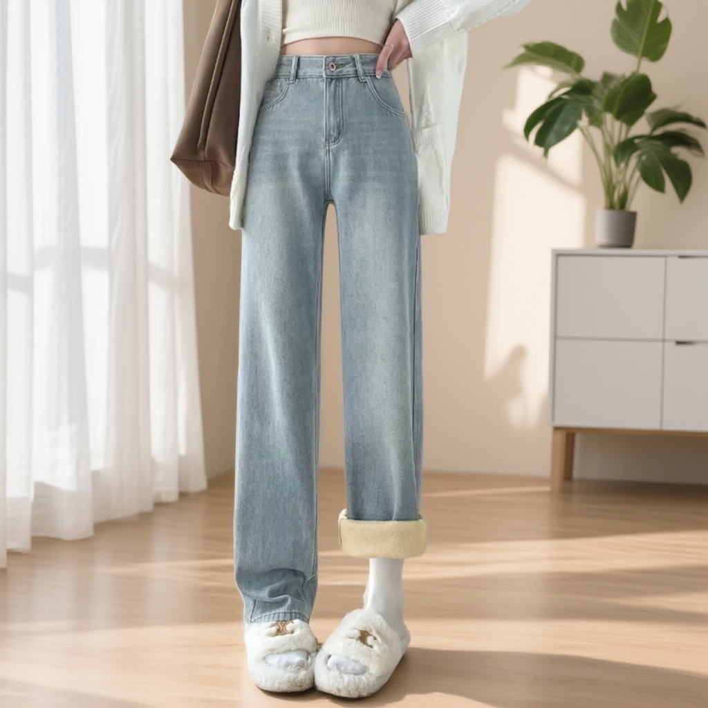 【301-400】2025秋冬新款高腰显瘦百搭加绒加厚牛仔裤