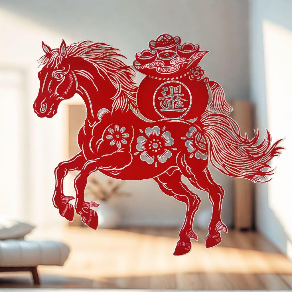 【5对10张】马上有福马年植绒窗花