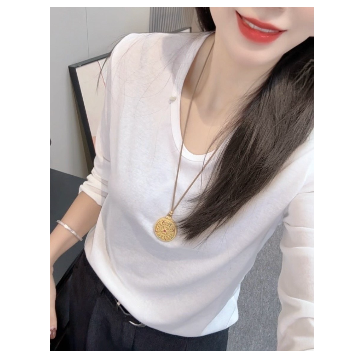 【唯美女装】小贝壳～U领简约大气韩棉T