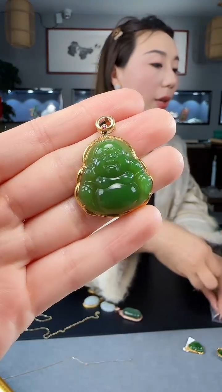 【闪购商品】和田玉吊坠(不含链)18K金镶嵌1