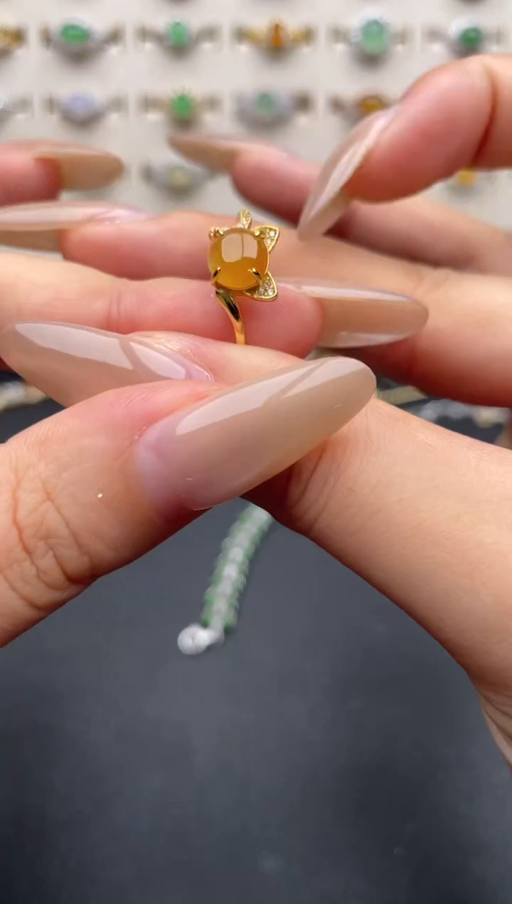 银S925镶嵌戒指翡翠一物一证一礼盒