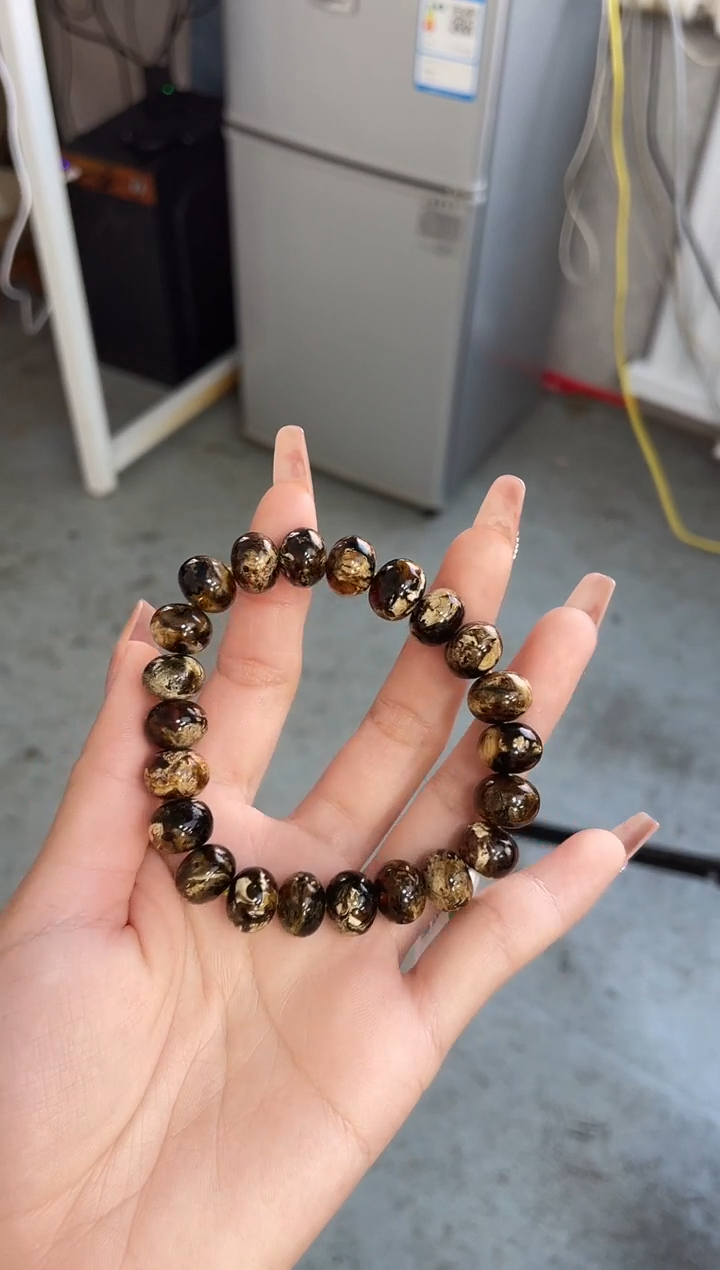 【闪购商品】琥珀裸石未镶嵌10+黑花手串