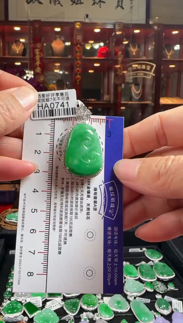 【闪购商品】翡翠颈饰18K金镶嵌HA0741辣绿如意