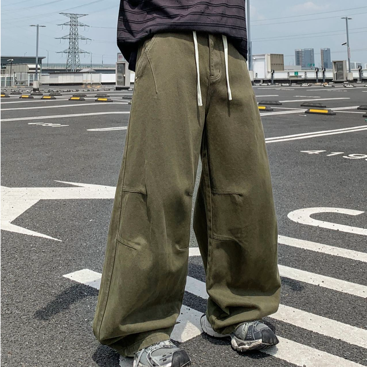工装裤美式潮流ins男女款宽松休闲百搭高街抽绳微弹阔腿裤790005