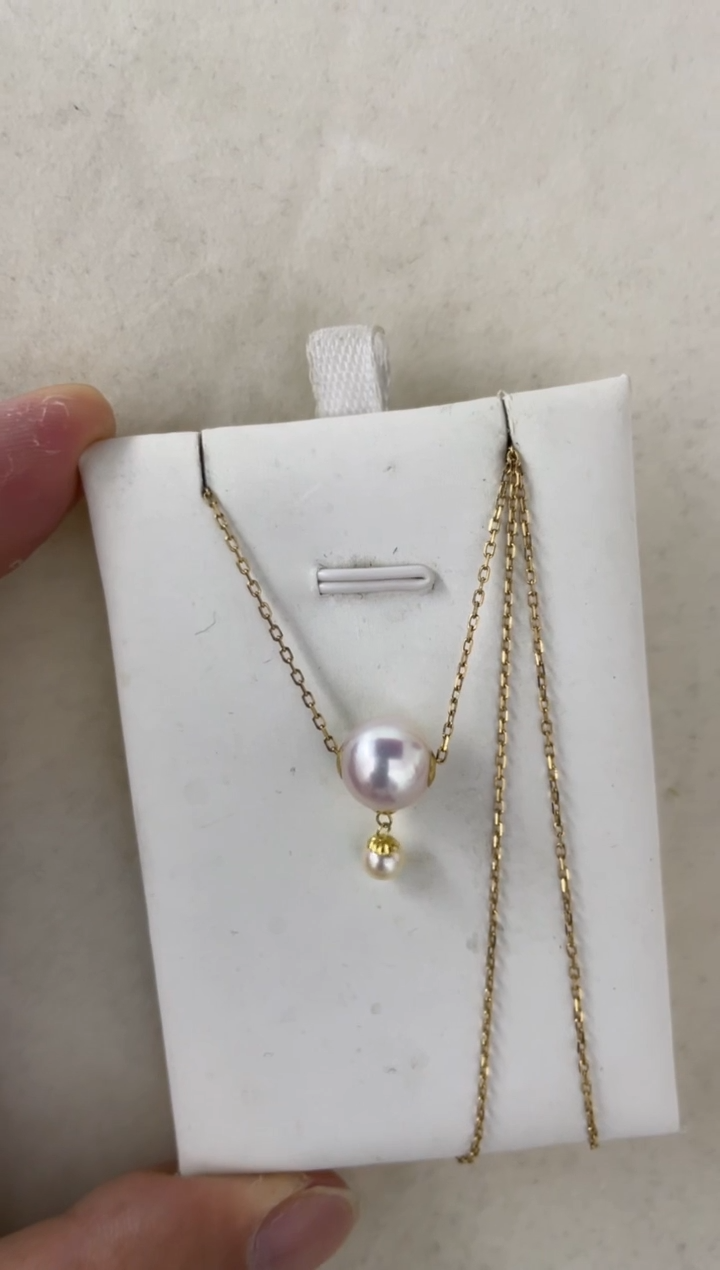 海水珍珠18K金镶嵌颈饰贈链8-9