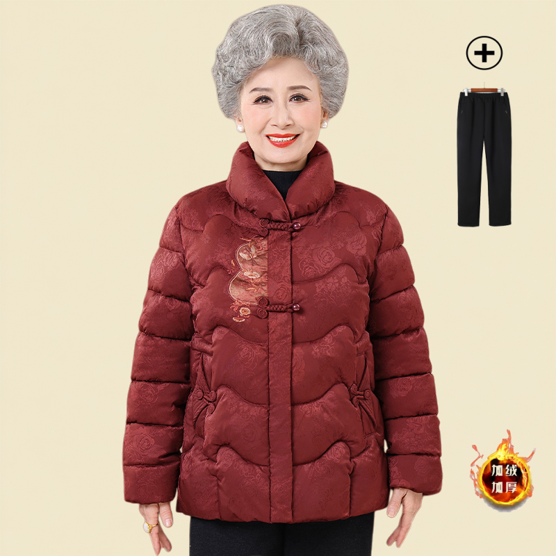 新中式妈妈装短款喜庆洋气棉服2025新款加绒棉衣外套中老年女奶奶