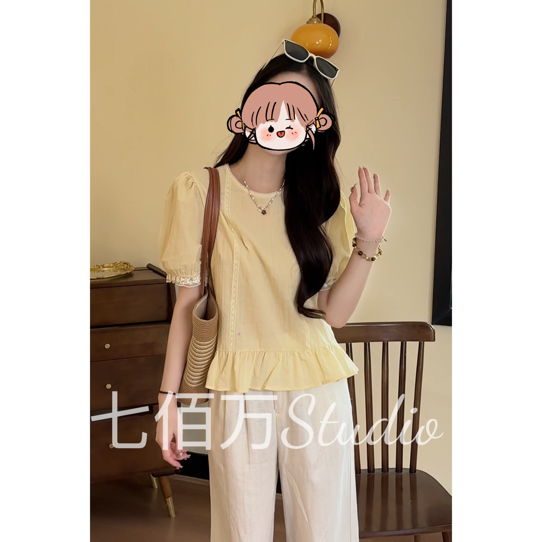 【七佰万】-漫漫盛夏-2025夏季气质优雅拼接蕾丝花边衬衫D25052704