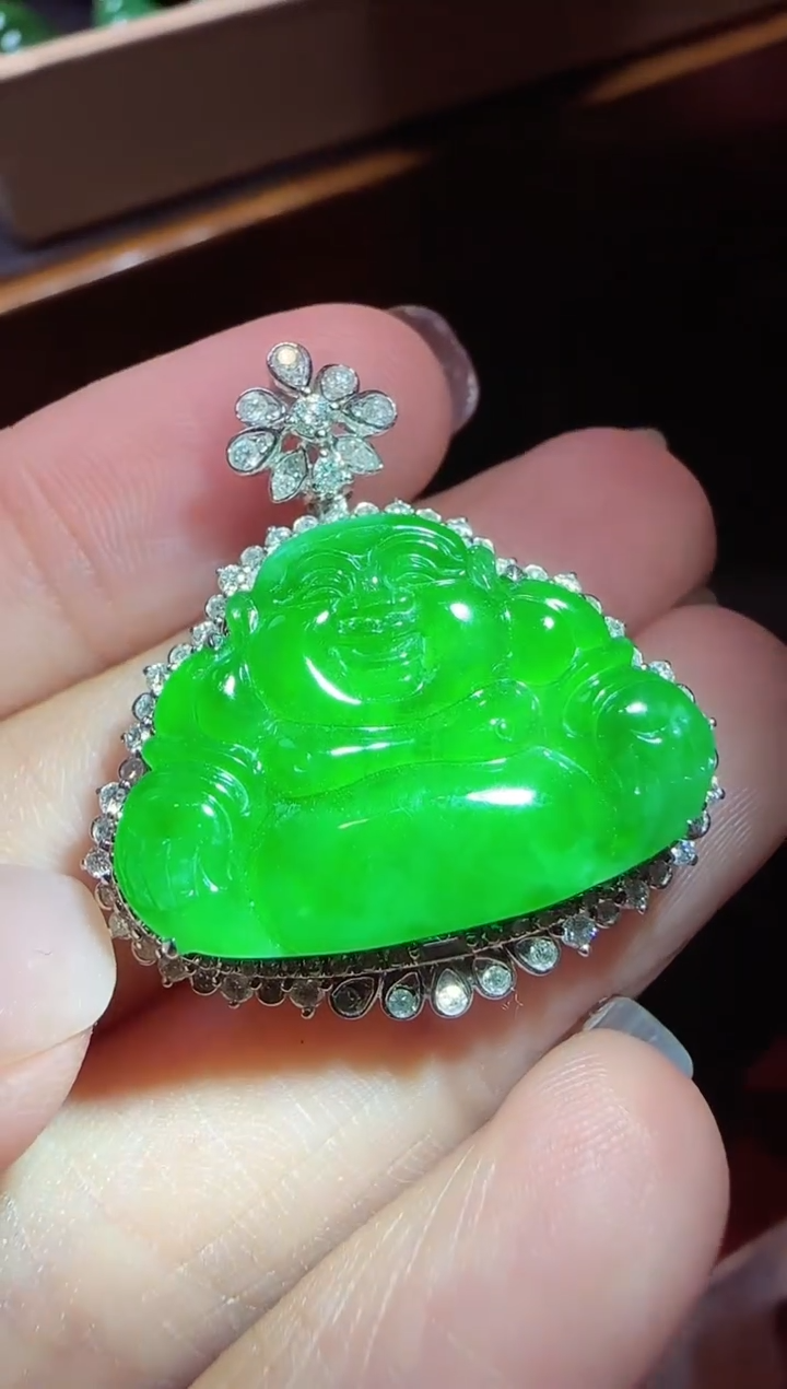 【闪购商品】翡翠吊坠(不含链)18K金镶嵌佛公