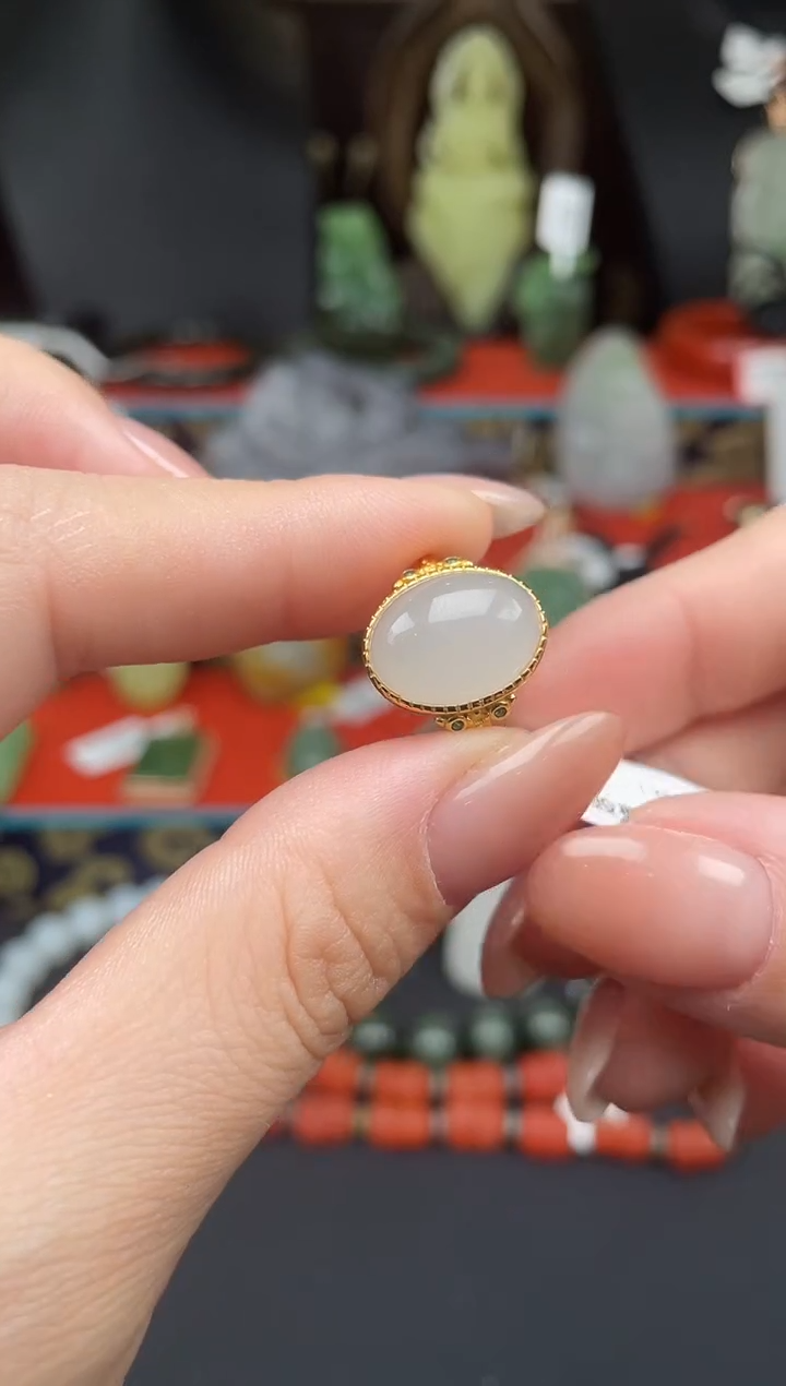 和田玉戒指银S925镶嵌ly78多样性发其一
