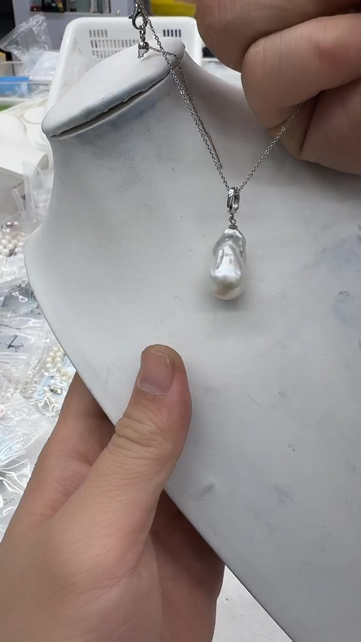 吊坠(赠链)银S925镶嵌淡水珍珠18mm 蓝血超巴-孤品