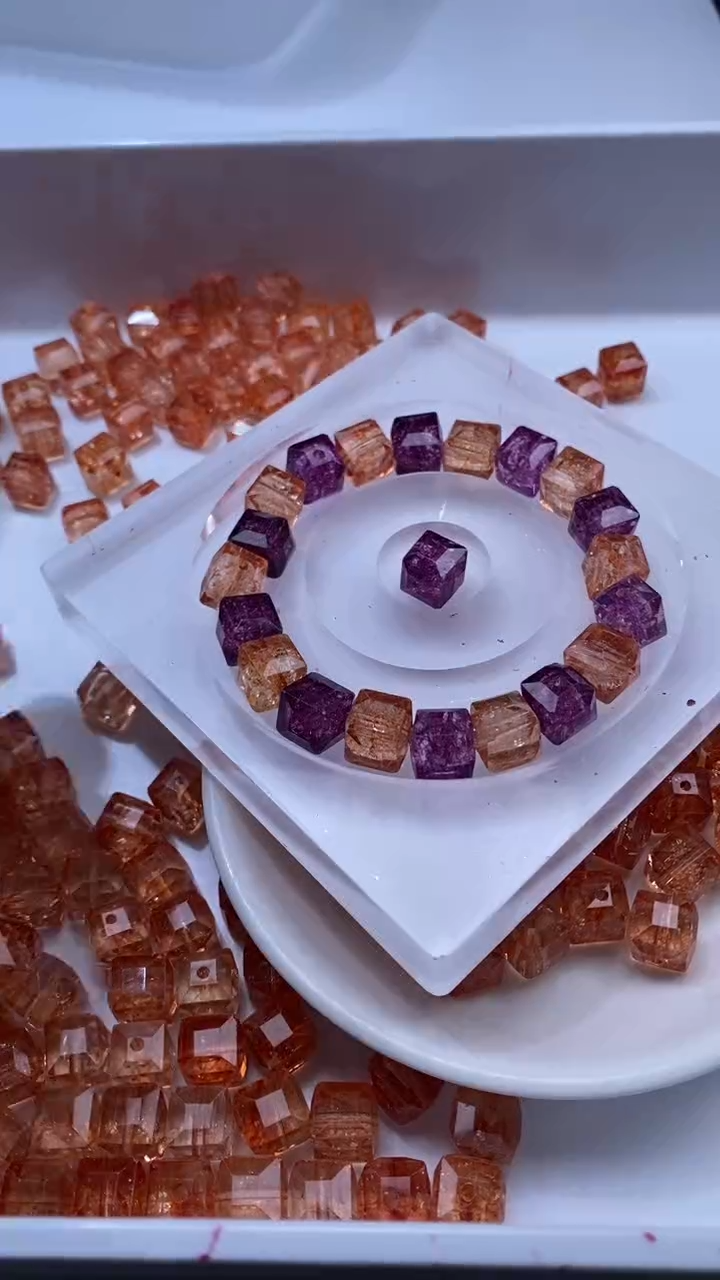 颈饰未镶嵌水晶W3315-金橙色碧玺方糖10mm*10颗