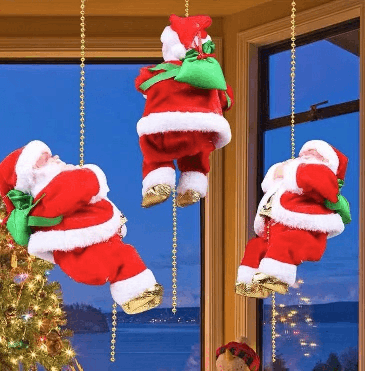 会爬的圣诞老人爬梯爬杆绳子珠帘电动玩具玩偶儿童礼物圣诞装饰品