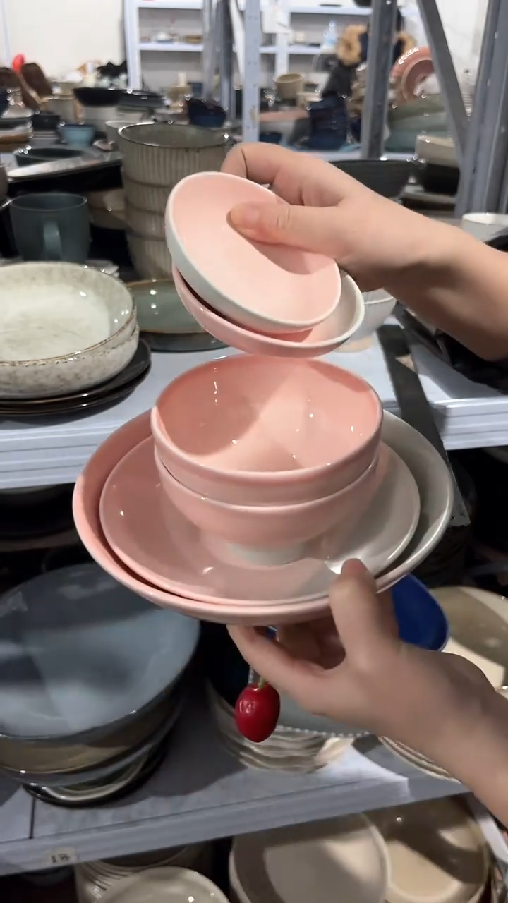 【闪购商品】瓷片外贸尾货瑕疵满20包邮X6 樱花粉六件套