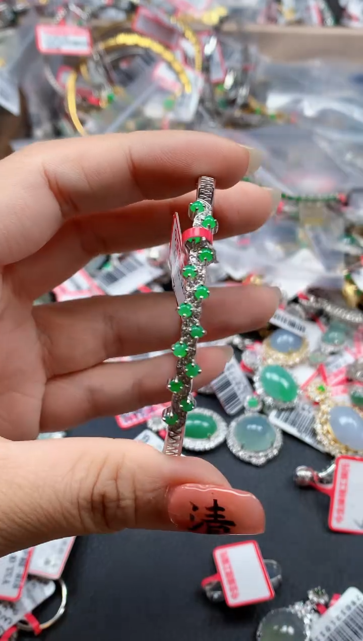 银S925镶嵌戒指翡翠天然A货缅甸翡翠