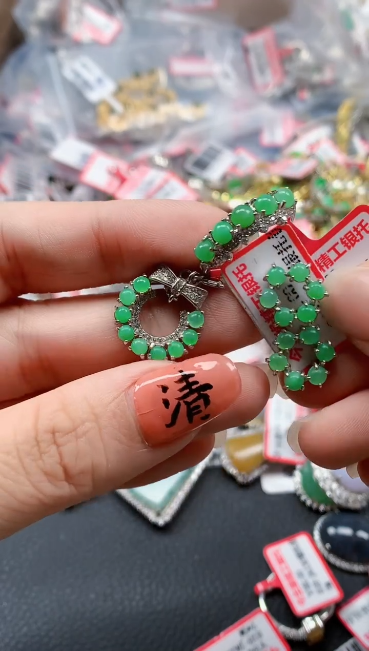 银S925镶嵌戒指翡翠天然A货缅甸翡翠