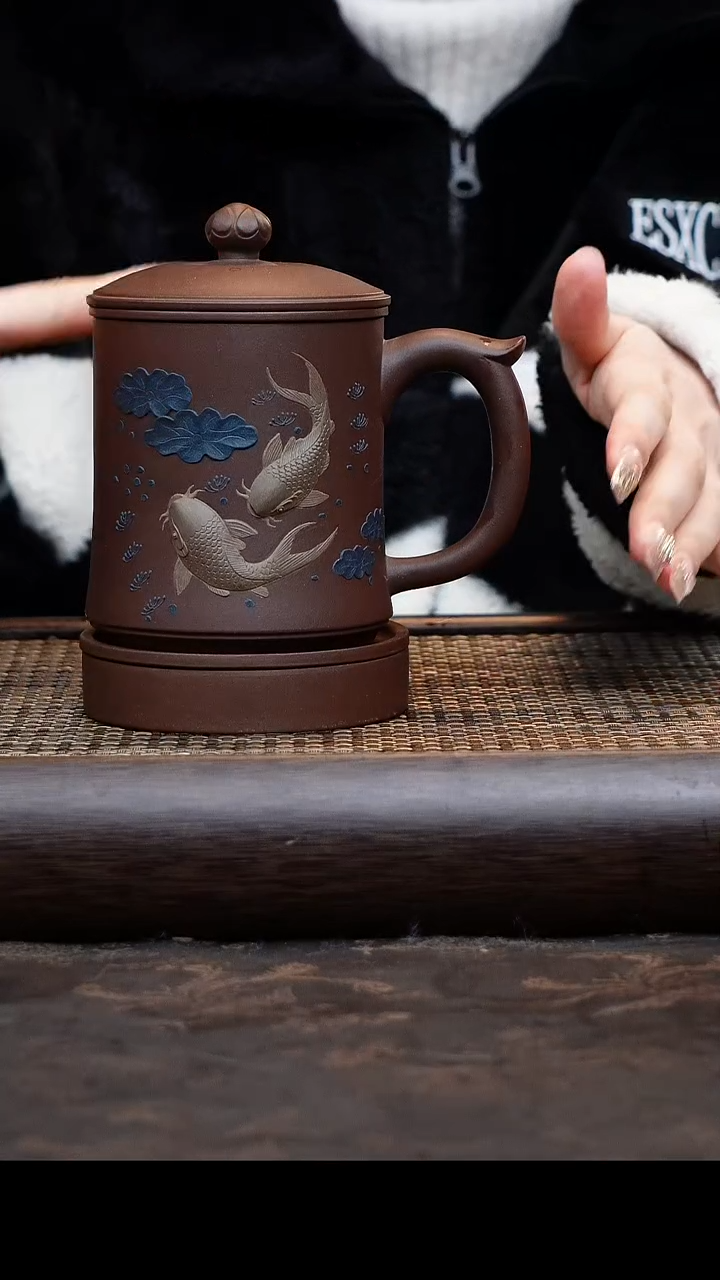 【闪购商品】紫砂茶杯五件套鱼紫泥