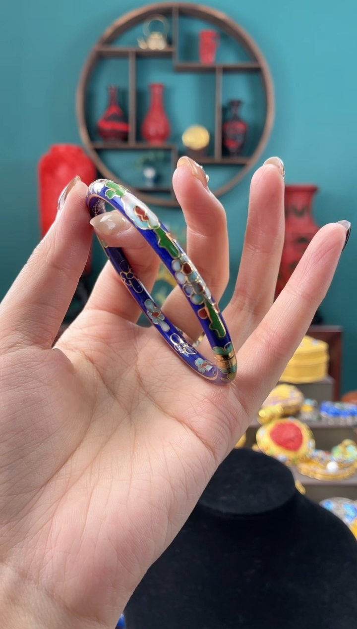 非遗手工景泰蓝开口镯子57-63宝蓝