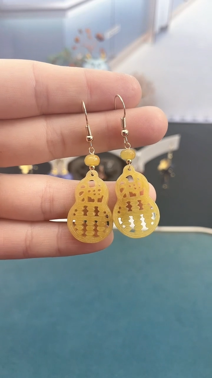 未镶嵌翡翠耳饰黄色葫芦2