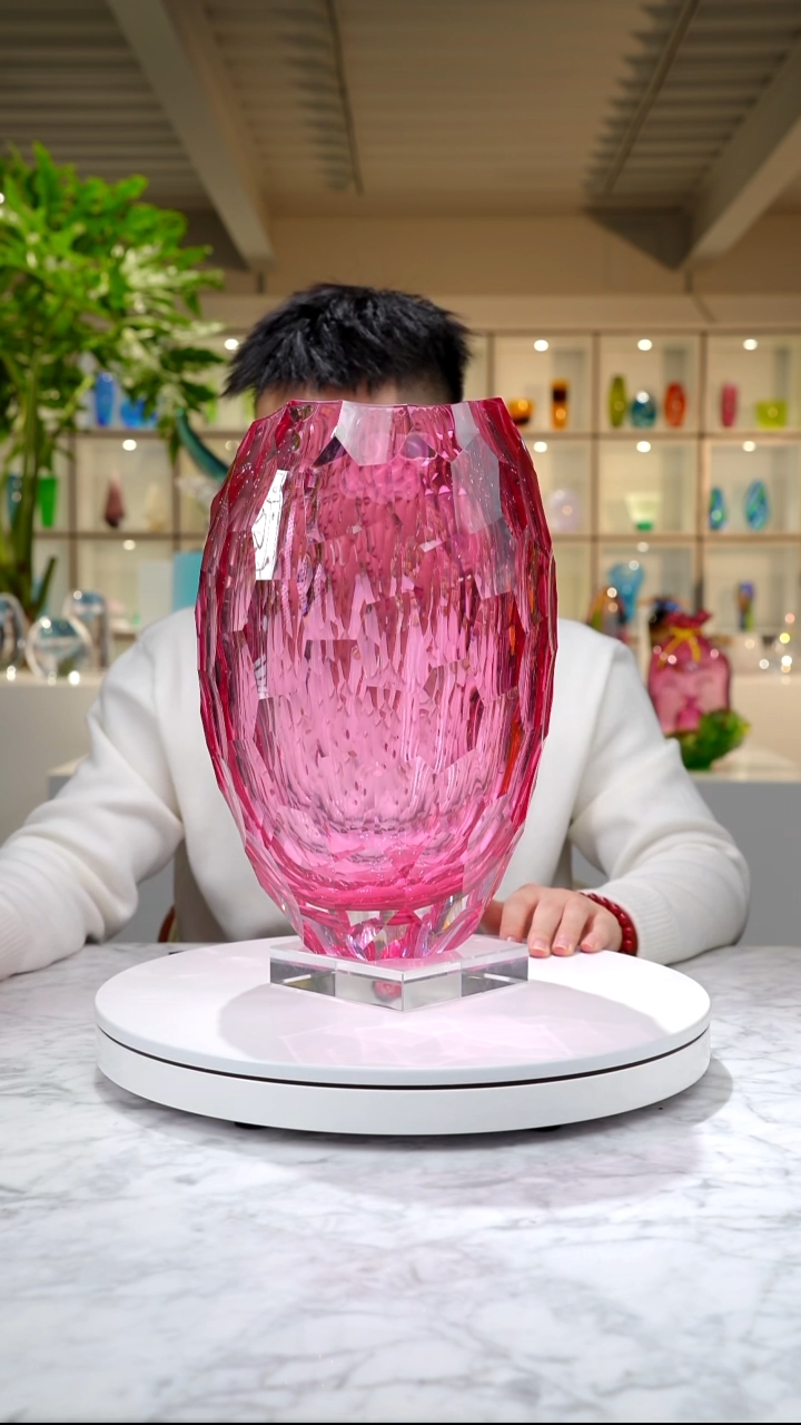 摆件金红色凹切面设计款花器+底座