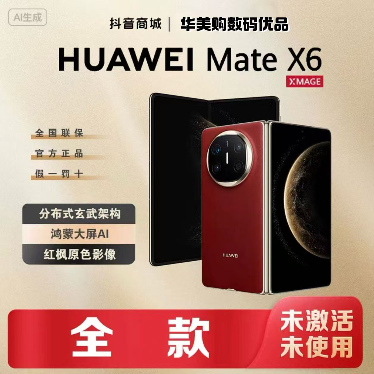 未拆封 Huawei/华为 【全款优惠】MateX6鸿蒙AI红枫影像折叠手机