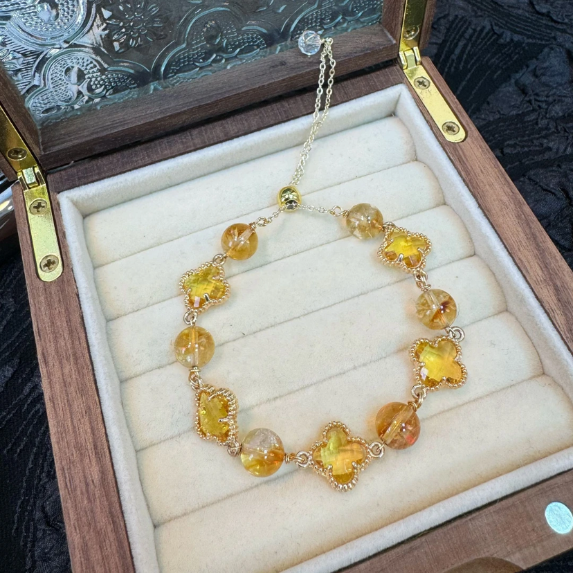 黄水四叶草 黄塔晶＋四叶草原创轻奢手链天然水晶