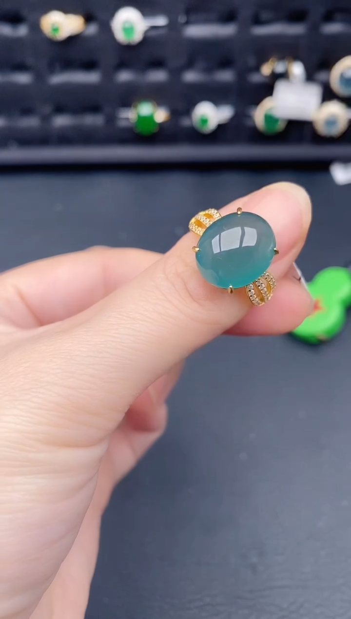 银S925镶嵌戒指翡翠天然a货翡翠133