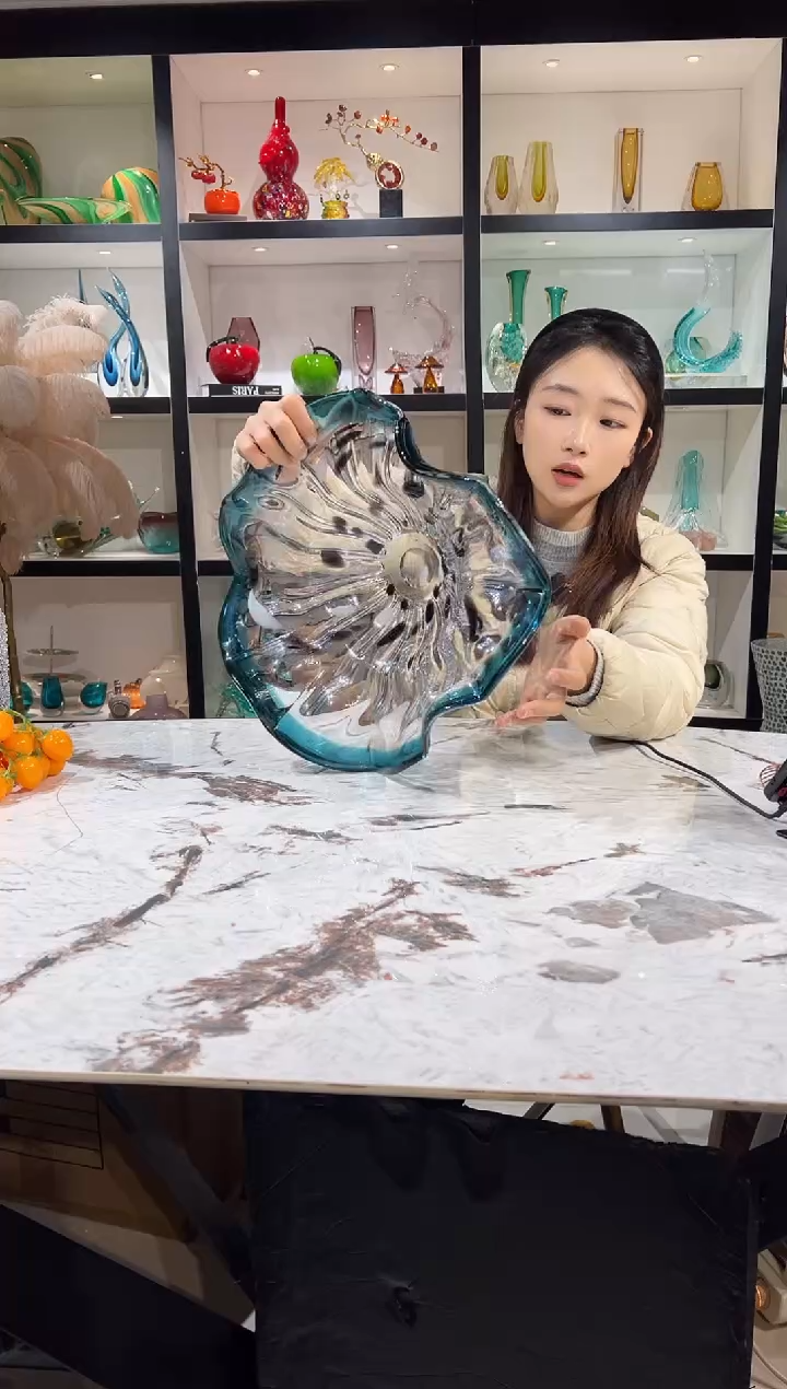 蓝色荷叶果盘 现货