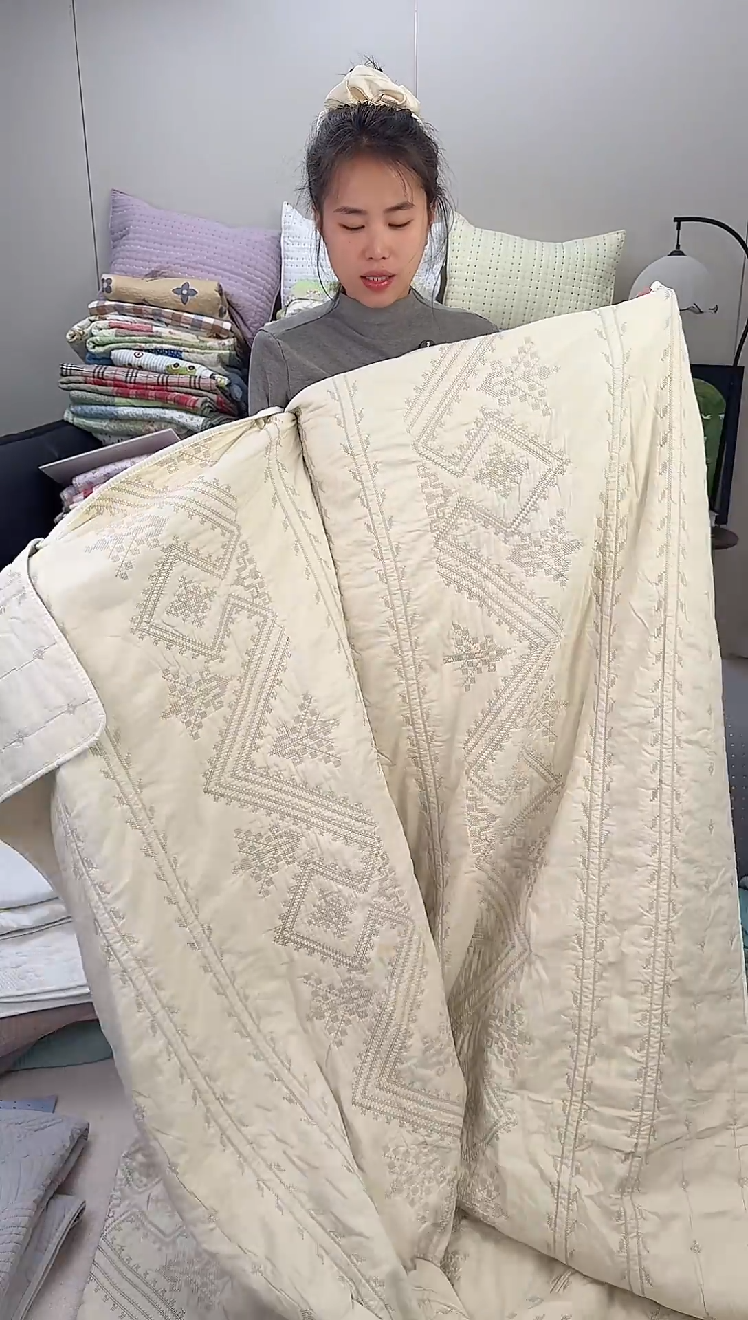 棉纯棉米色金丝罗线格230*250