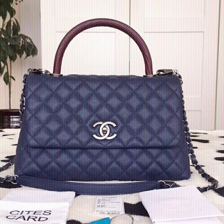 99新 Chanel/香奈儿 【杨贵妃专属】蓝黑色中号cocohandle单肩包