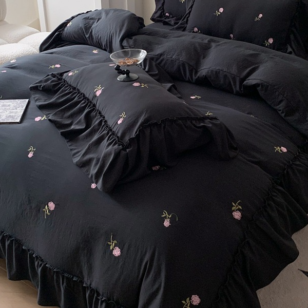 花季绣花水洗棉四件套柔软绣花刺绣韩式