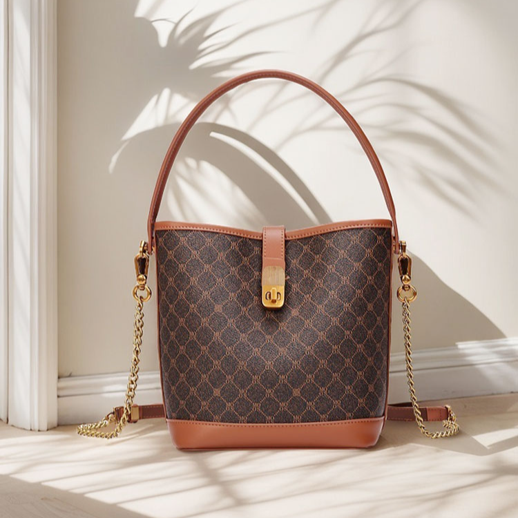 2025新款百搭时尚菱格水桶包(8039)MO咖啡/棕