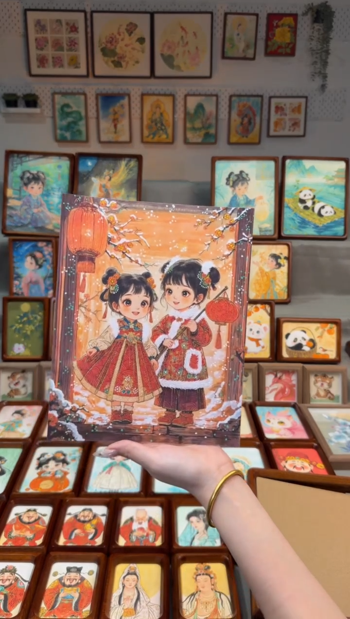 国画?****?灯笼送福女宝 手绘国画10画芯