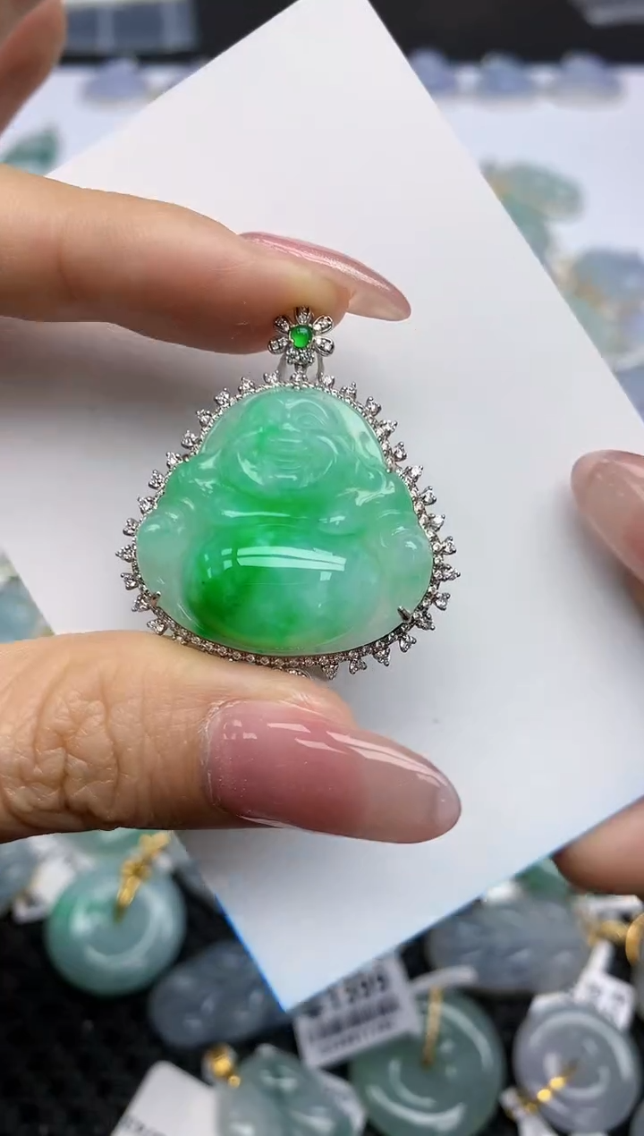 【闪购商品】翡翠挂件18K金镶嵌天然翡翠A货