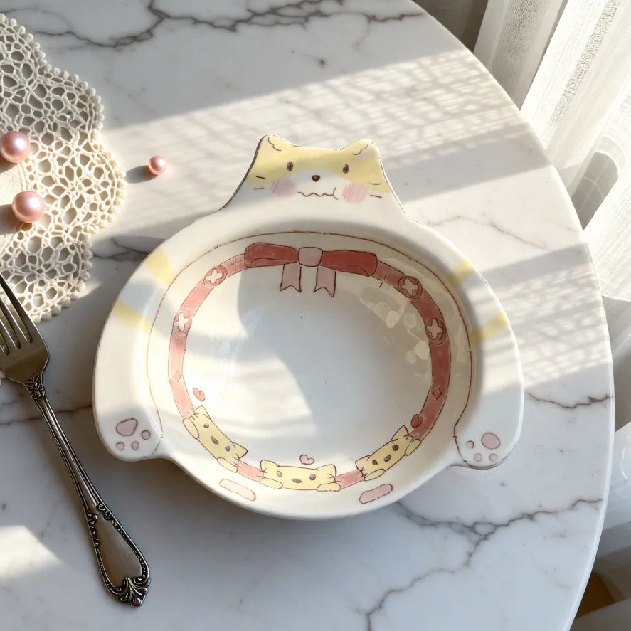 景德镇纯手工陶瓷釉下彩盘子碟子家用碗猫狗通用宠物礼物食盆