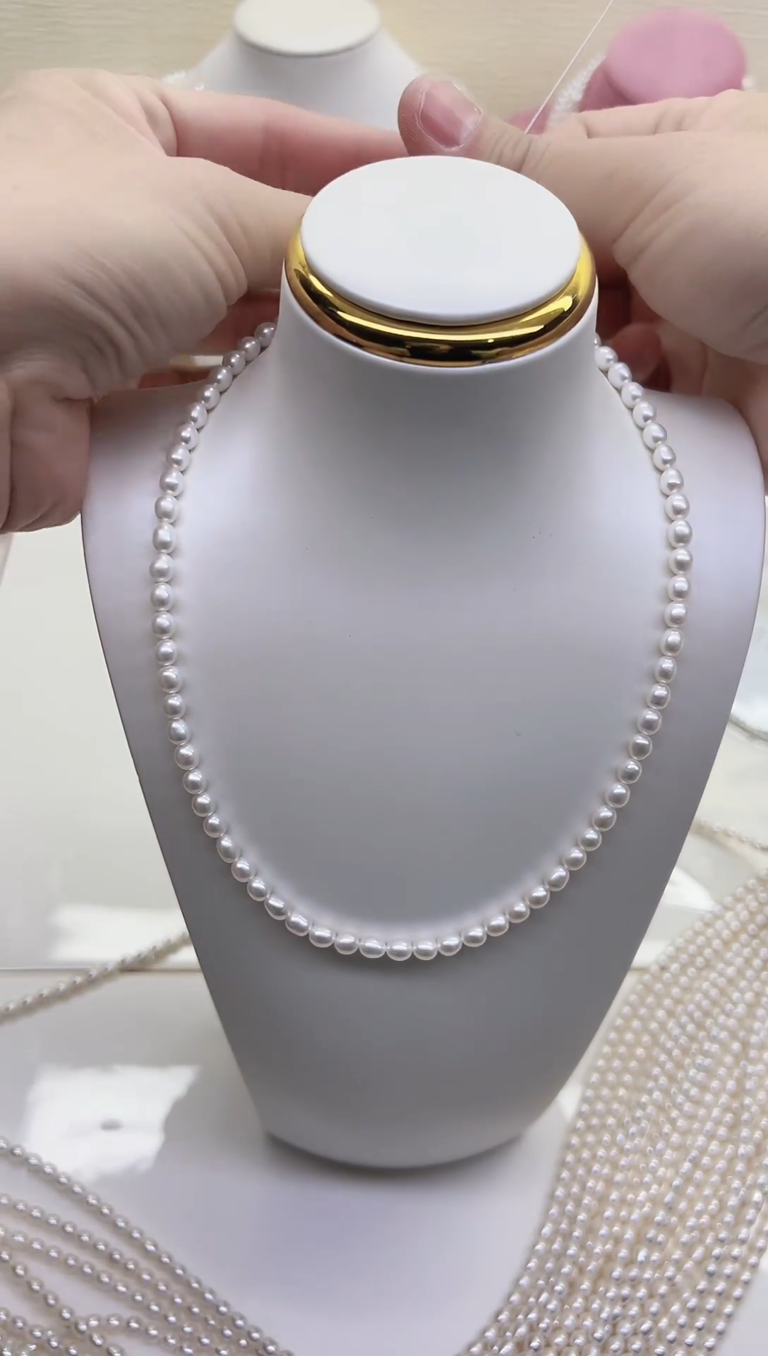 未镶嵌项链淡水珍珠极光白米珠4.5-5mm