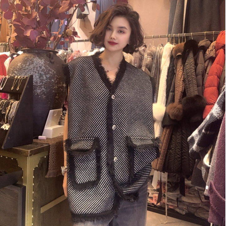 复古衬衣秋冬新款宽松百搭时尚高级感无袖开衫外套