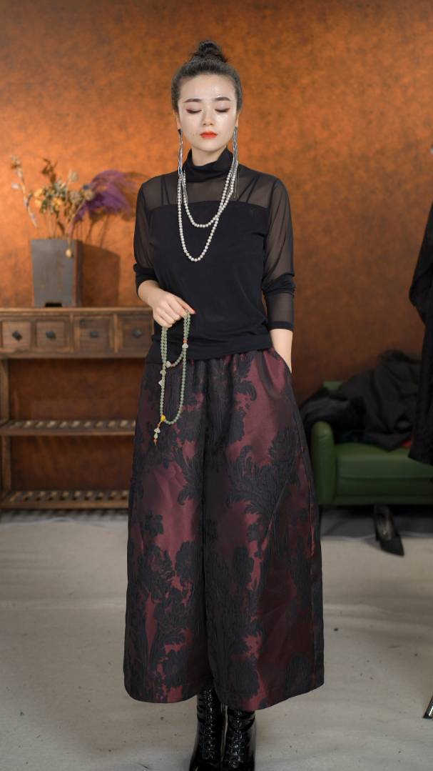 SMX24411紫色 提花八分裤花苞裤411