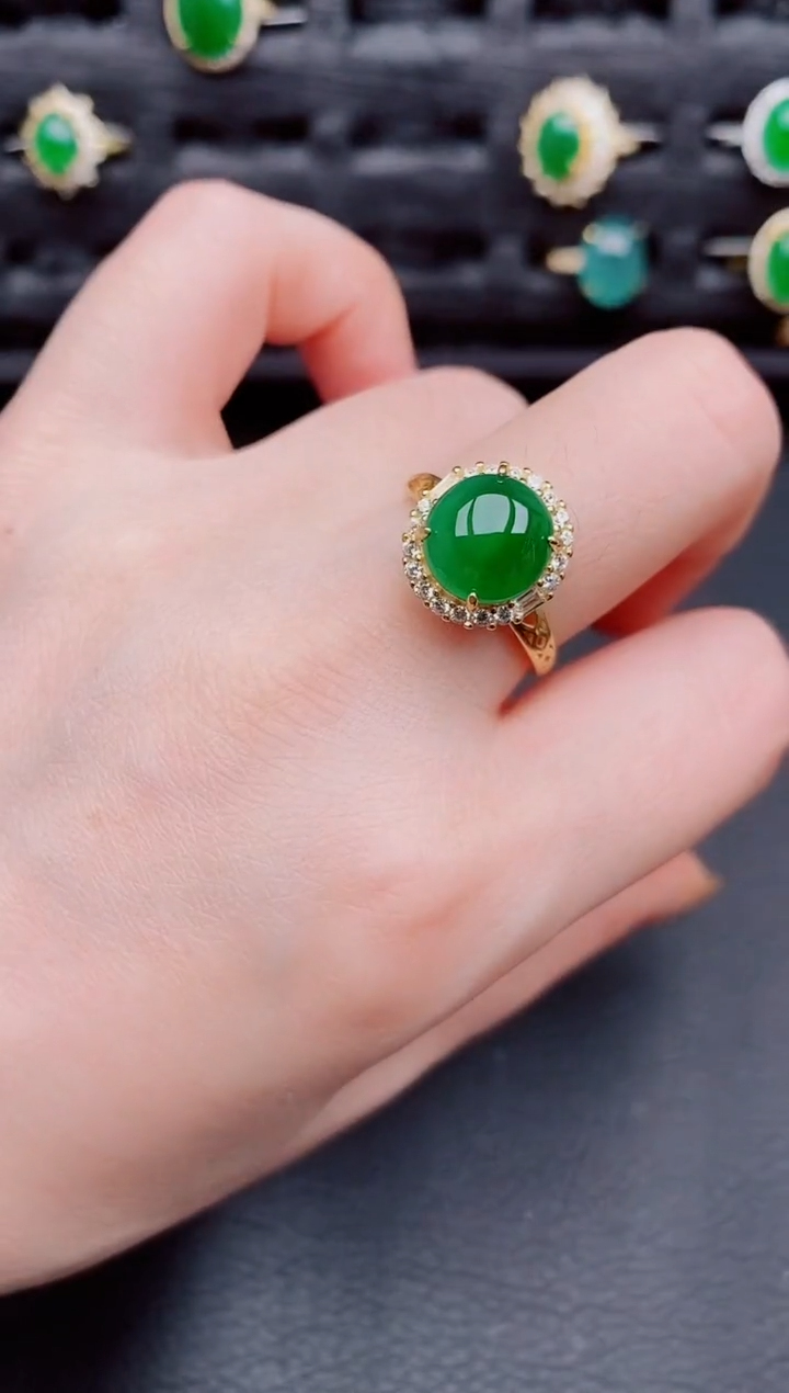 【闪购商品】翡翠戒指银S925镶嵌天然a货翡翠347