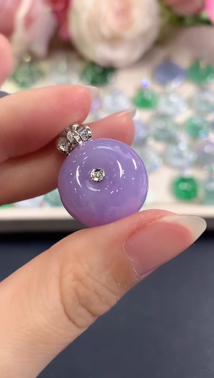 吊坠(不含链)18K金镶嵌翡翠b116  紫货有色差