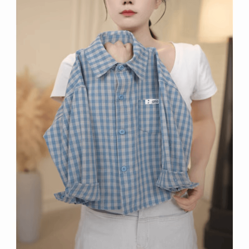 【实体品质】秋装儿童韩版时尚复古格纹休闲翻领长袖衬衫上衣