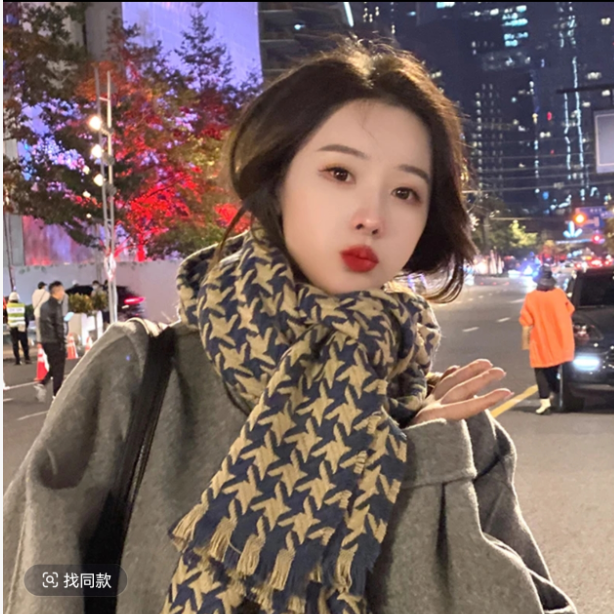 保暖拼色百搭极简风女格子男女通用情侣围巾休闲风