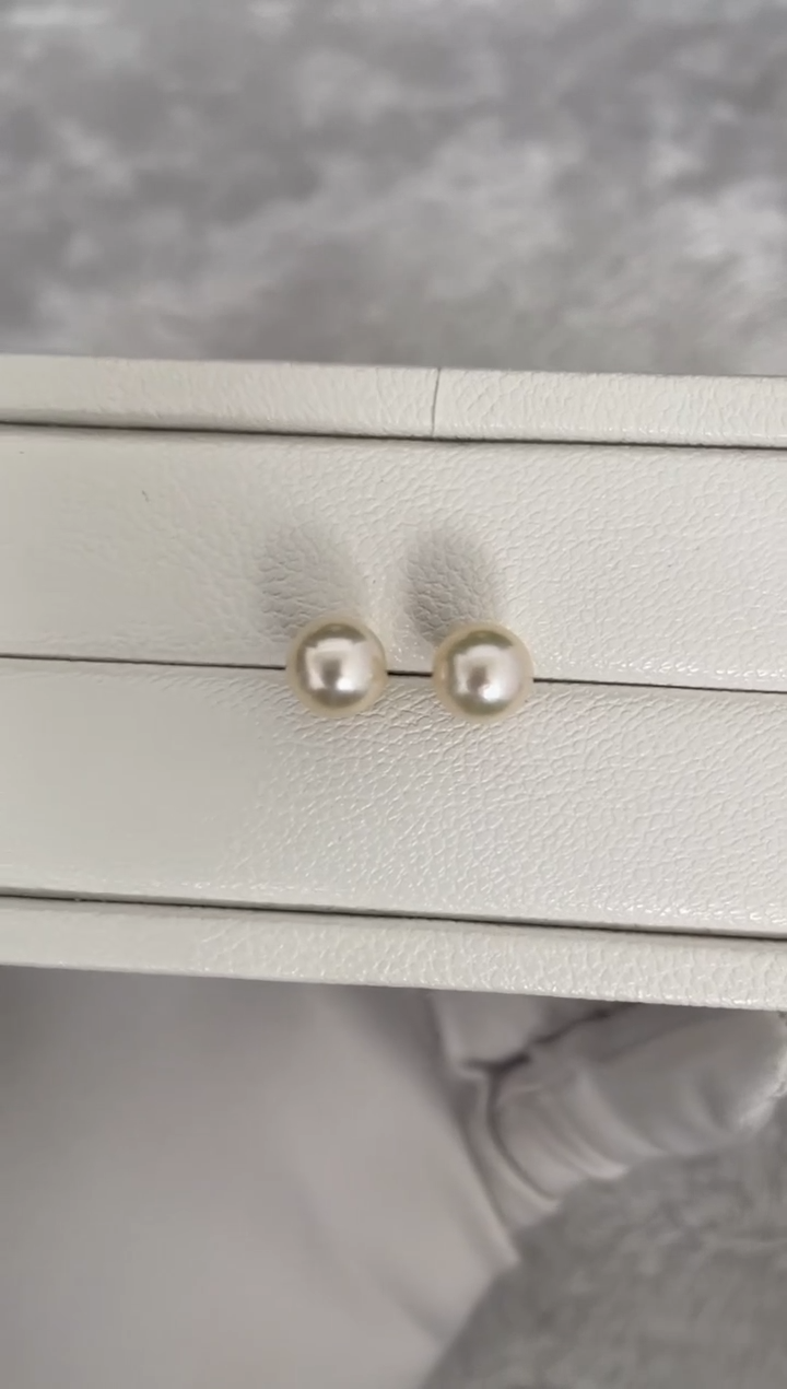 银S925镶嵌耳钉海水珍珠AK羽皇金素钉8-8.5mm