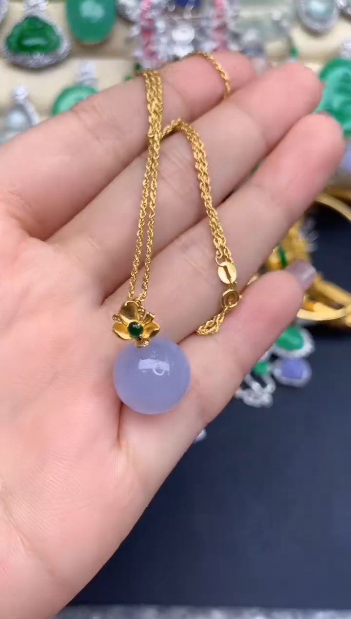 颈饰18K金镶嵌翡翠345-中国好珍宝