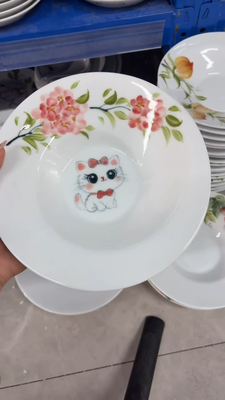 瓷片景德镇陶瓷食品级手绘釉中彩-折边盘