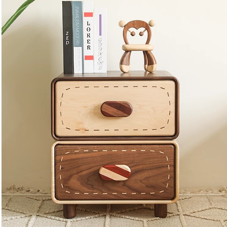 余弦糖果儿童床头柜黑胡桃木高颜值床头杂物收纳整理实木柜卧室